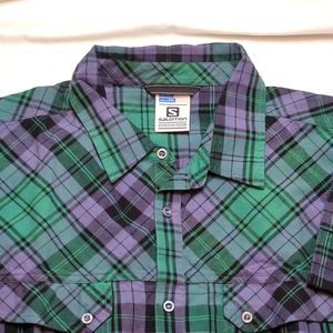 Salomon Shirt Men's 2XL Adult Plaid Flannel Long Sleeve Outdoor Cotton Green Men